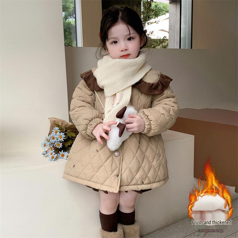 

Girls Korean Style Winter Coat - Thickened, Lightweight, Fashionable Cotton Jacket 90 cm хаки