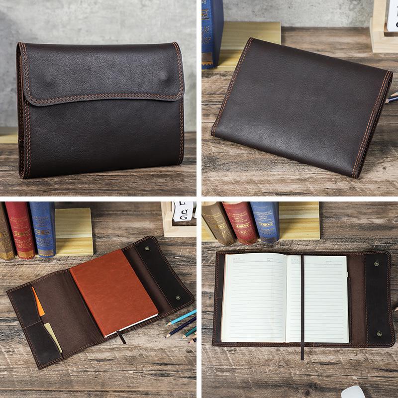 Retro Coffee A5 Full-Grain Cowhide Notebook Cover - Handmade Flip-Top Planner