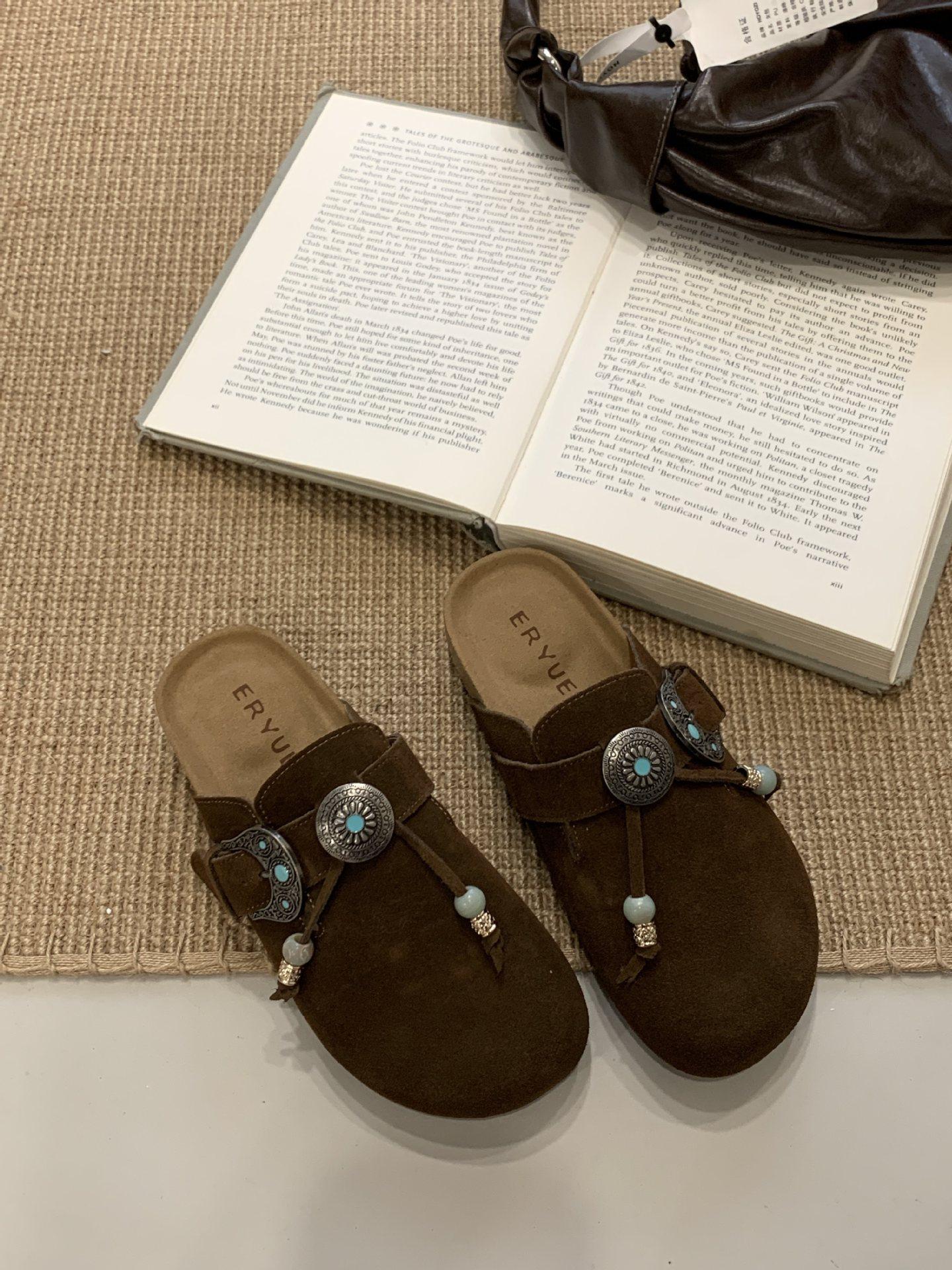 

Cowhide version - retro style thick-soled 3cm Birkenstocks 2025 autumn and winter new lazy one-pedal bag drag 40.5 колір темно кави