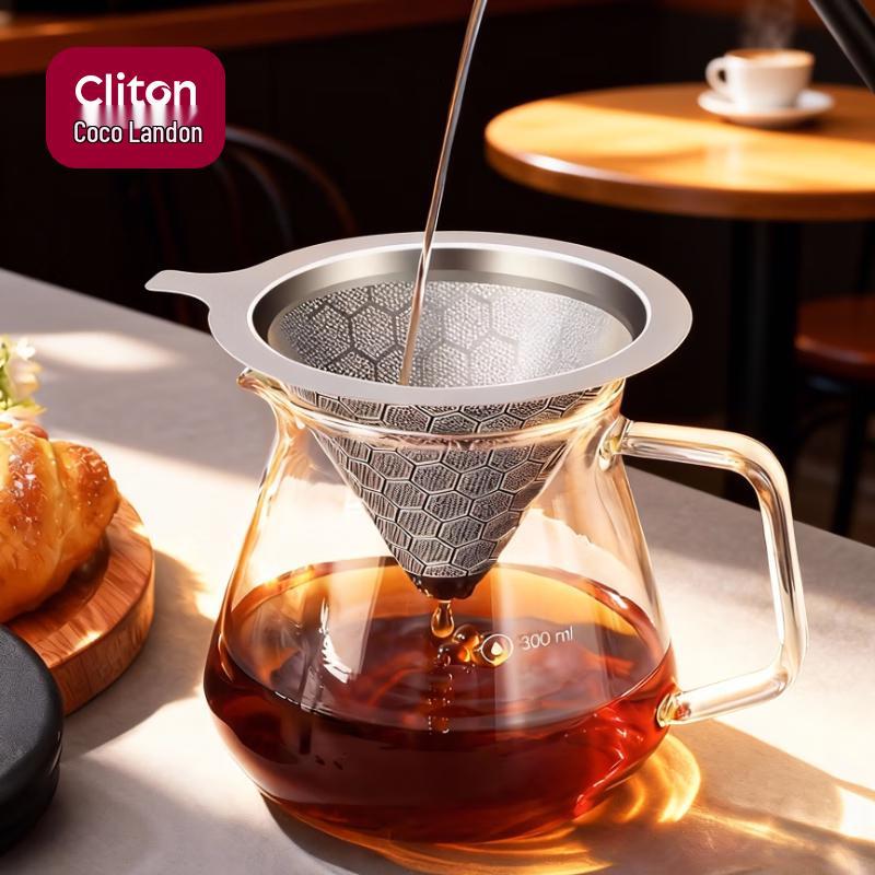 CLITON 304 Stainless Steel Pour Over Coffee Dripper & Filter