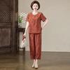 2026 Stylish Cotton Linen Summer T-Shirt Set for Middle-Aged Women