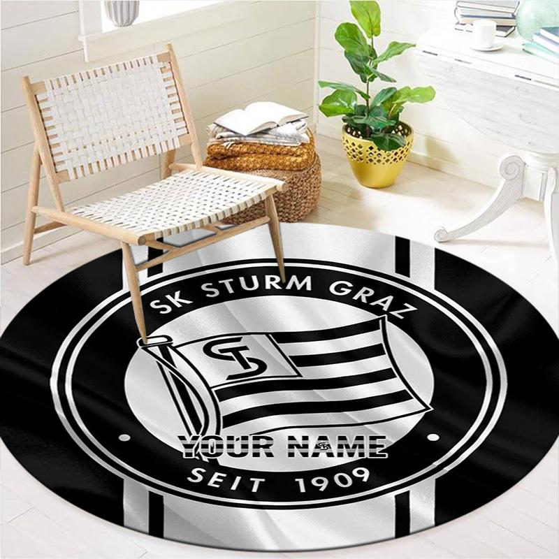 Sk Sturm Graz Crest Custom Name Round Area Rug Carpet Rug For Living Room Bedroom Sofa Playroom Decor Nonslip Floor Mat