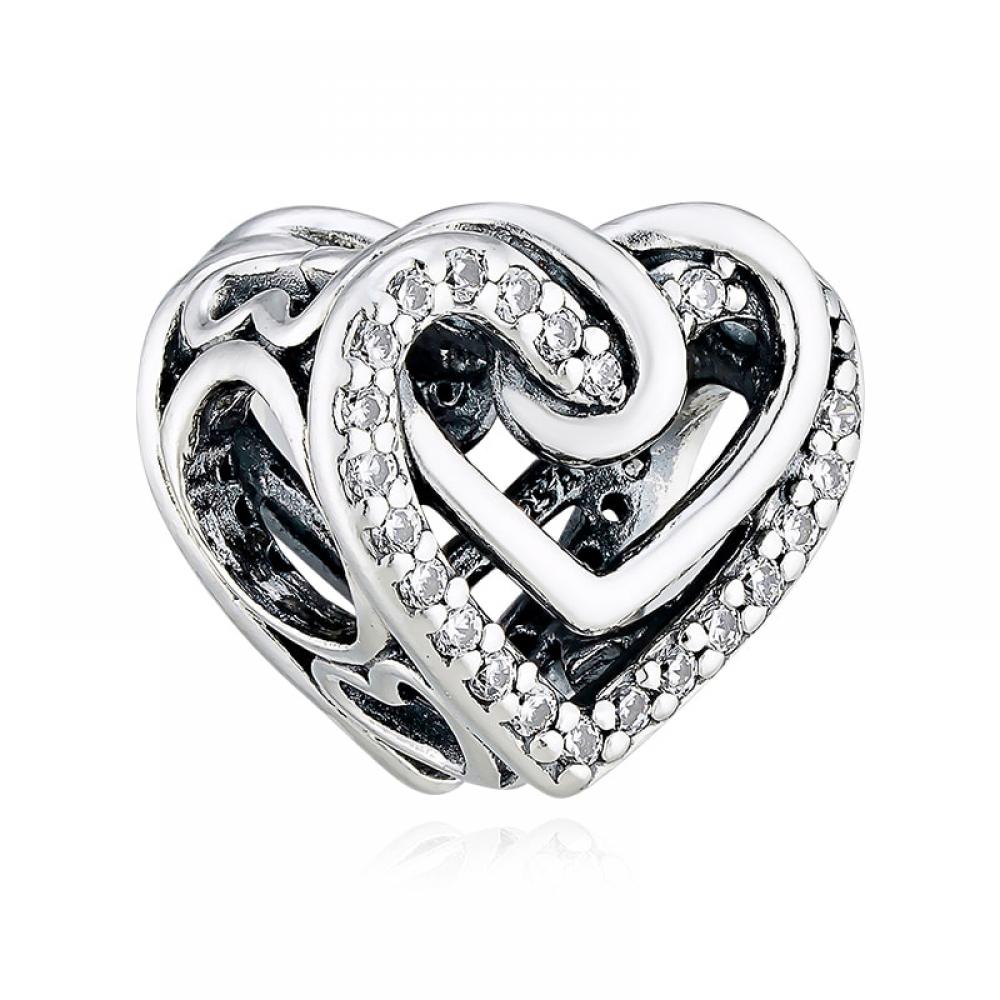 Pandora 799270c01 Funkelndes verschlungenes Herz Silber Charm