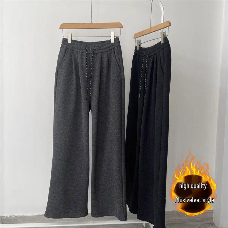 2025 Winter Women's Fleece-lined Slimming Wide-leg Pants - Elastic Waist, Loose Fit, Drapey Style
