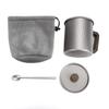 Ti Camping Cup 450ml with Wood Handle Lightweight Coffee Mug with Lid and Spoon for Outdoors Hiking Cup with Spoon
