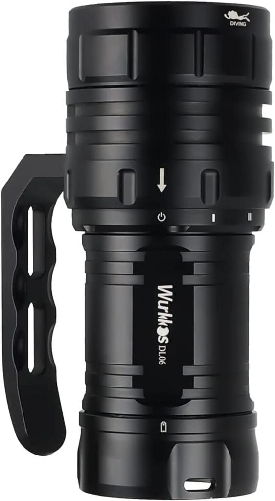 Wurkkos Diving Lumens DL06 LED Rechargeable Water Lung Diving Beam 6 IPX8 100m Underwater Flashlight Light, 15,000 Flashlight, Light, 100° Angle,