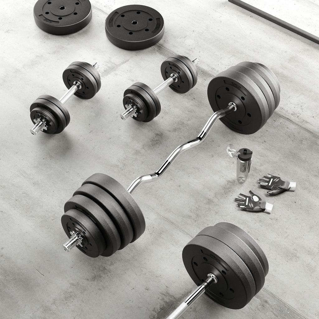 Straight Bar For Dumbbells, Short, Threaded, Clamps, 40Cm, 25Mm, Rebel