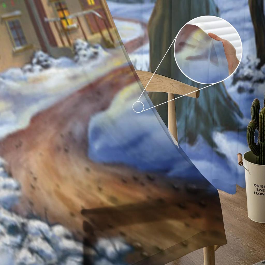 Wundervoller Weihnachtslandschafts-Tüll-Fenstervorhang für Wohnzimmer, Schlafzimmer, Voile, transparente Vorhänge, Küchenbehandlungen, Vorhänge