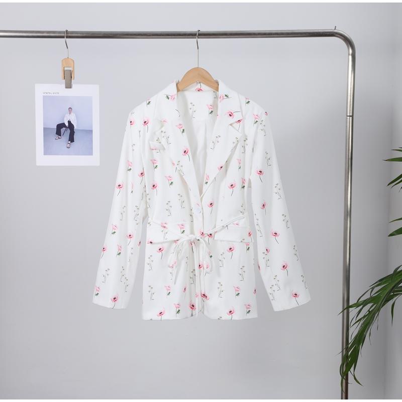 Dámské sako s potiskem, klopami a vázáním v pase, volný kabát s dlouhým rukávem, tenký, jaro a léto 2025