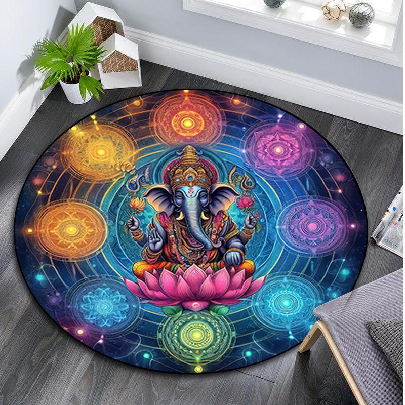 Lotus Meditation Circular Rug Office Decorative Carpet For Living Room Bedroom Door Mat Floor Carpet Computer Chair Area Rug Viking Theme Decor