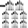 New Pattern Stainless Steel Tableware 40 Pieces Suit PVD Plated Printed Black Carved Handle Laser