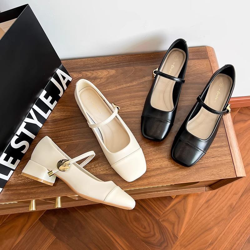 French Beautiful Mary Jane Shoes Women's Shoes 2025 New Spring and Autumn Shoes Thick Heels High Heels Square Head Shallow Mouth Single Shoes Women