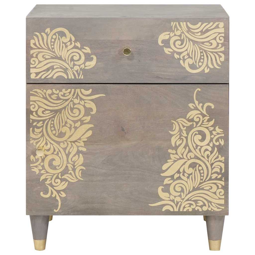Nightstand with Door Gray 50 x 33 x 60 cm Solid Mango Wood