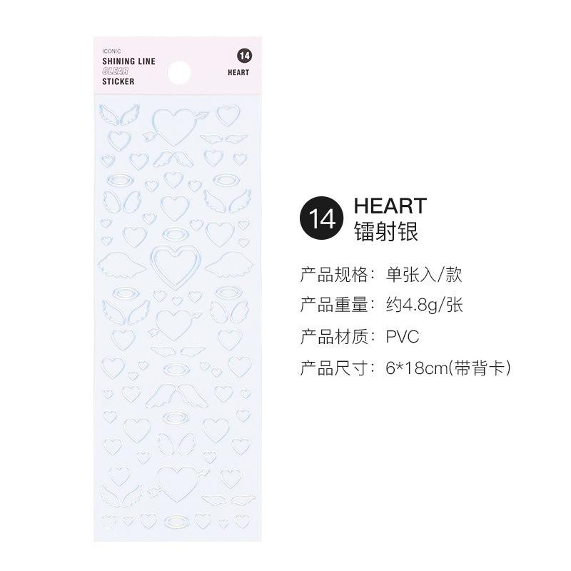 1 Sheet Transparent Flash Laser Line Stickers Decorative Stationery Diy Scrapbooking Material Pvc Stickers Cute Album Stick
