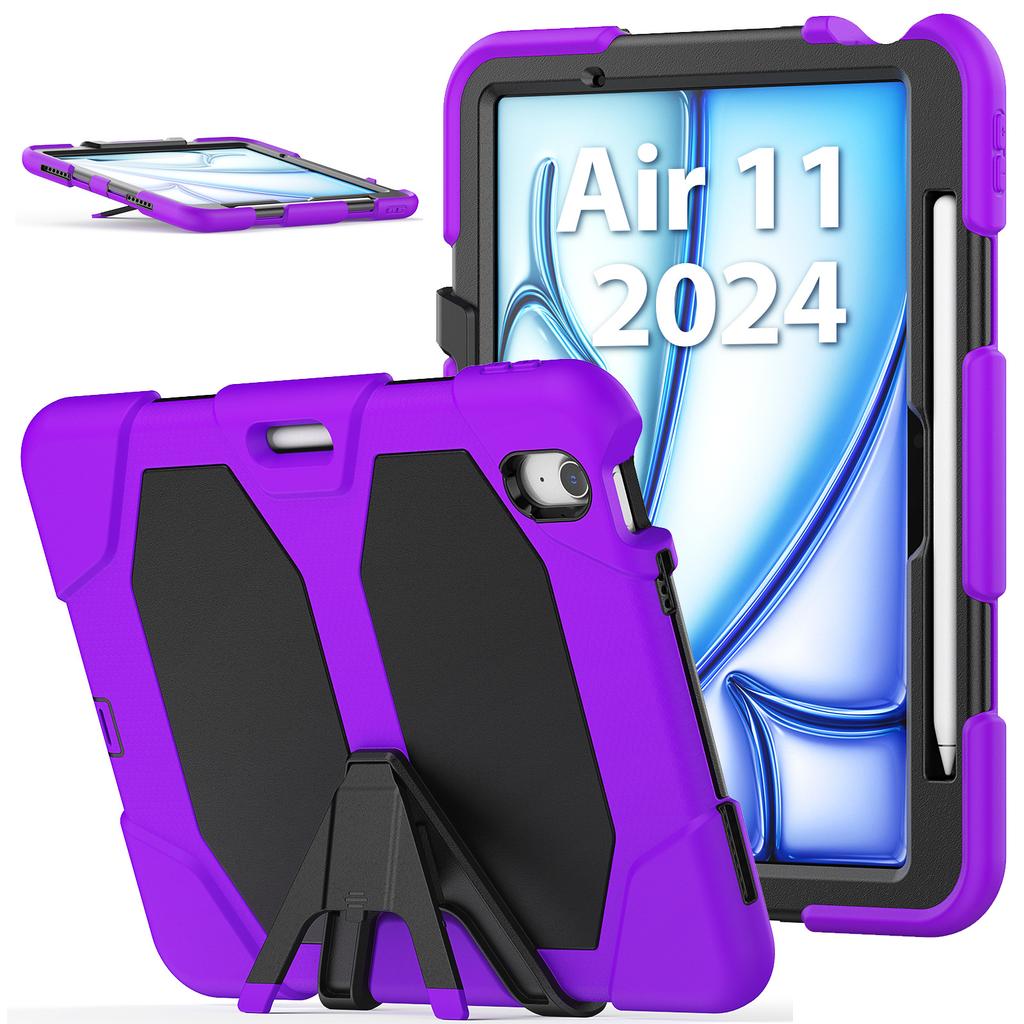 For iPad Air 11 (2025)/(2024) Case with Built-In Screen Protector Kickstand PC + Silicone Tablet Cover