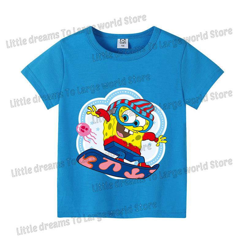 SpongeBobs Cartoon Tshirt for Children Cotton Soft Tee Boys Girls Tops Colorful Clothing Anime Printed Clothes Birthday Gift
