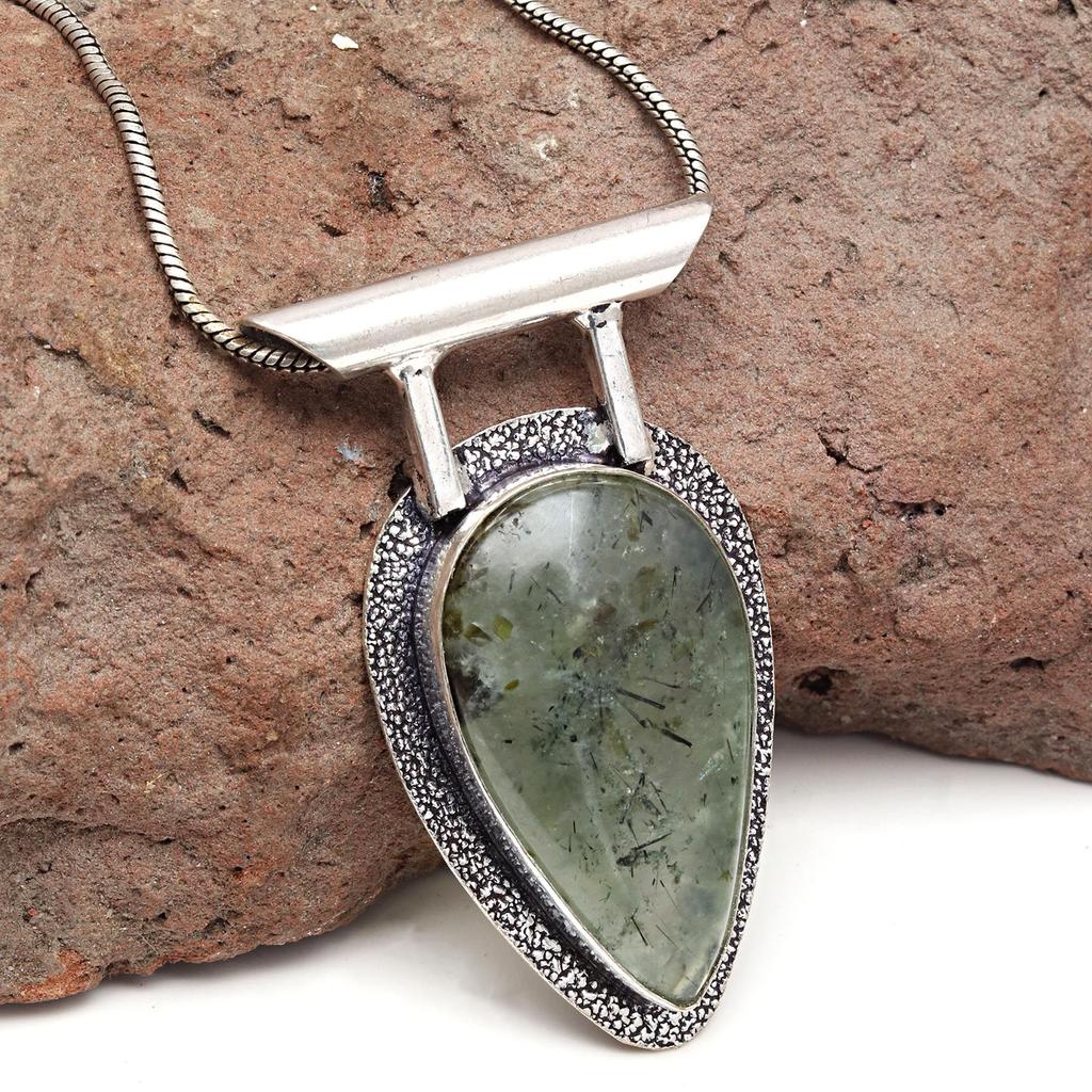 Prehnite Cabochon Gemstone Handmade Women's Unisex Silver Jewelry Pendant 2