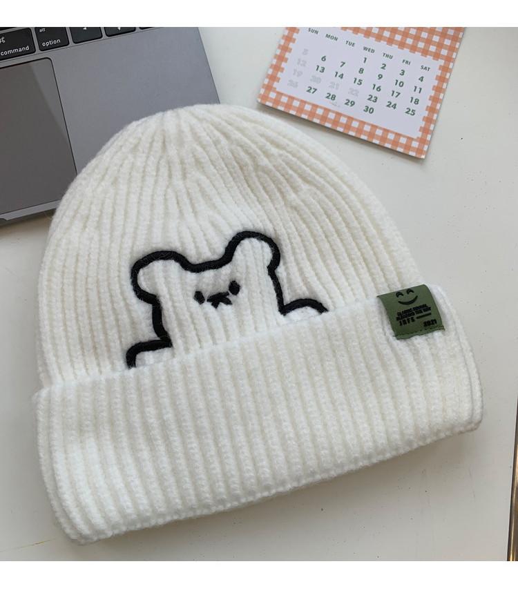 Deepsea Cute Bear Embroidered Knit Hat Korean Style Thickened Ear Protection Cold Hat For Women