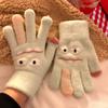 1 Pair Knitted Gloves Flexible Five-finger Thickened Winter Gloves Touch Screen Cute Big Mouth Warm Gloves Student Gloves for Cold Weather
