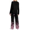 Women's Pajama Set with Pockets, Round Neck Long Sleeve Loose Fit Printed Casual Loungewear for Sleeping At Home