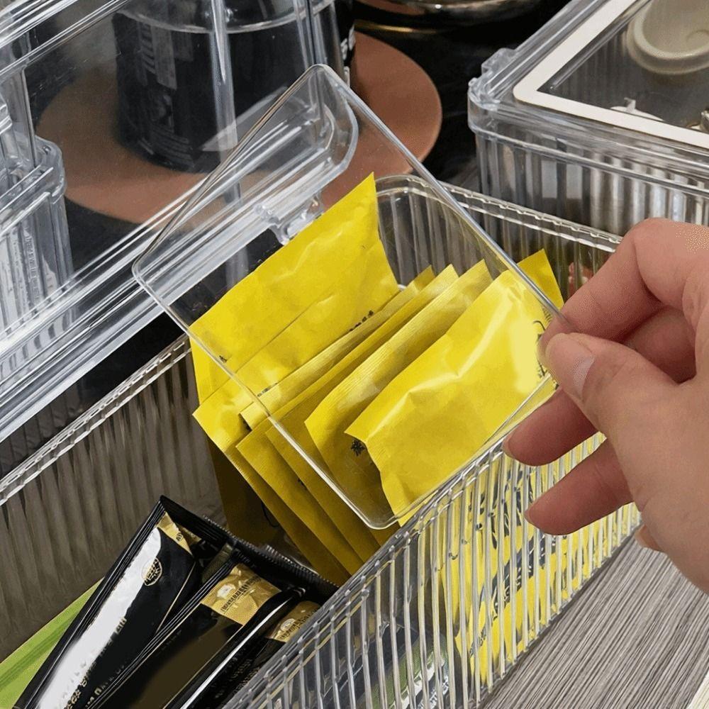 Plastic Tea Bag Storage Box Transparent Dust-proof Straw Storage Box Large Capacity with Lid Cosmetic Storage Box Bedroom