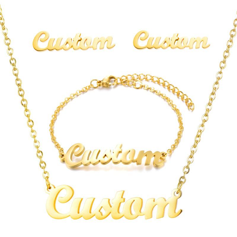 DIY Stainless Steel Name Necklace Gold Plated Initial Letter Bracelet Ring Bangle Personalized Custom Jewelry