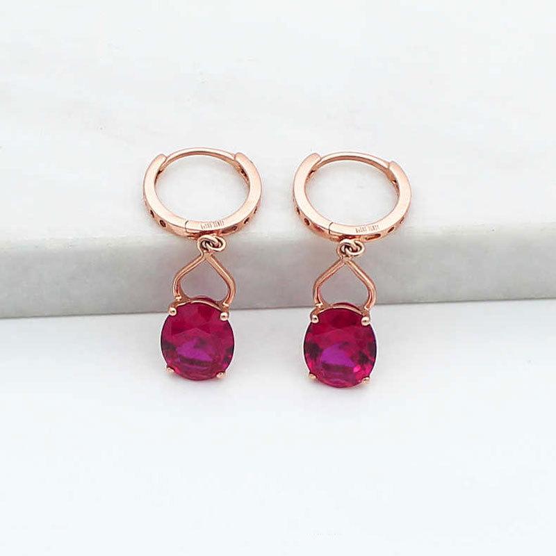 Purple Gold Inlaid Redstone Egg Surface Earrings Color Gold Simple Temperament Rose Gold Plated Earrings