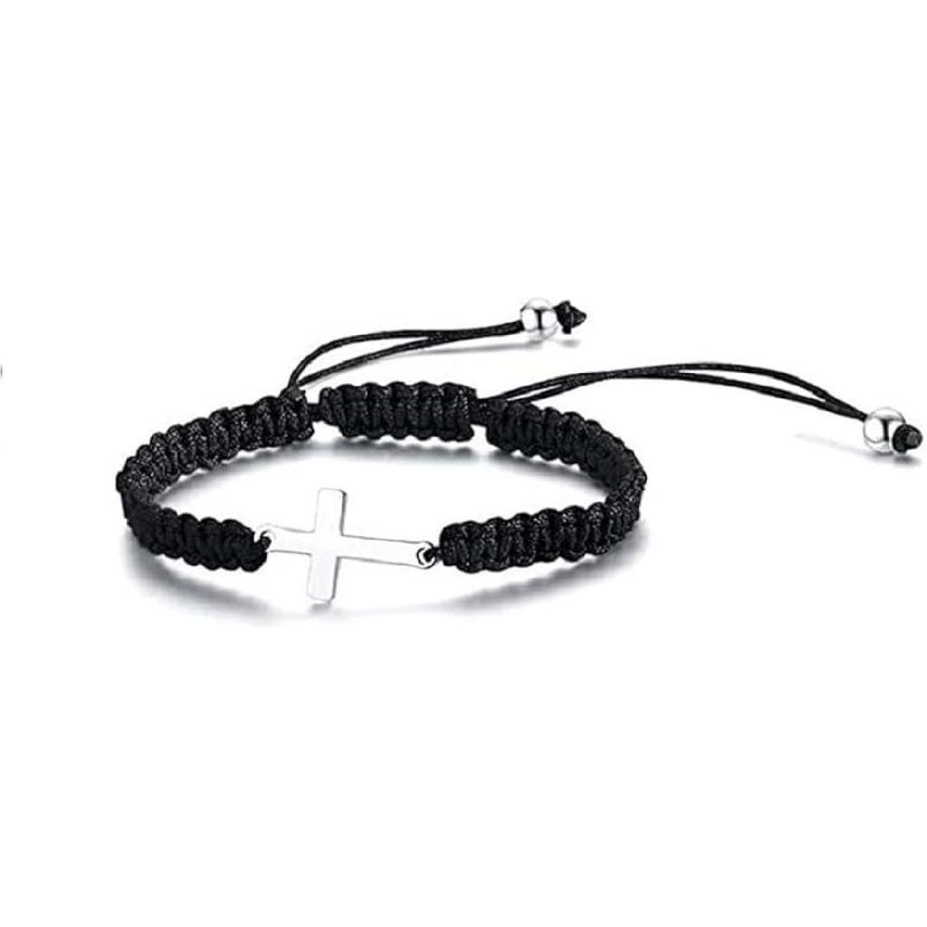 Fuqimanman2020 Red Black Cross String Bracelets Adjustable Cord Thread Stainless Steel Handmade Wish Lucky Protection Amuleat Prayer Religious