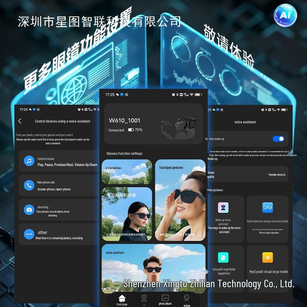 Chytré brýle W610: 800W Pixel AI Překlad, Nahrávání Fotografií a Videa, WIFI, Duální Redukce Šumu, Brýle Proti Otřesům.