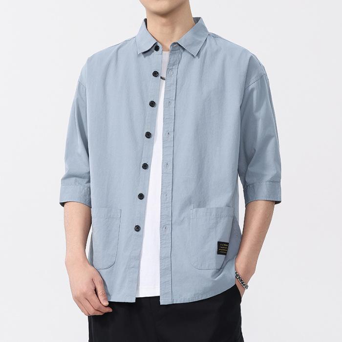 Frühlings-Neues Hemd für Herren mit 7/8-Ärmeln, Modetrend, Lässiges Baumwollhemd