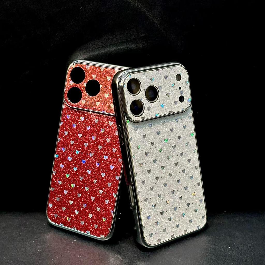 Large Plated Heart Laser Full-Screen iPhone 17 Case – Compatible with Apple 13/14/15 Pro Max and 16.