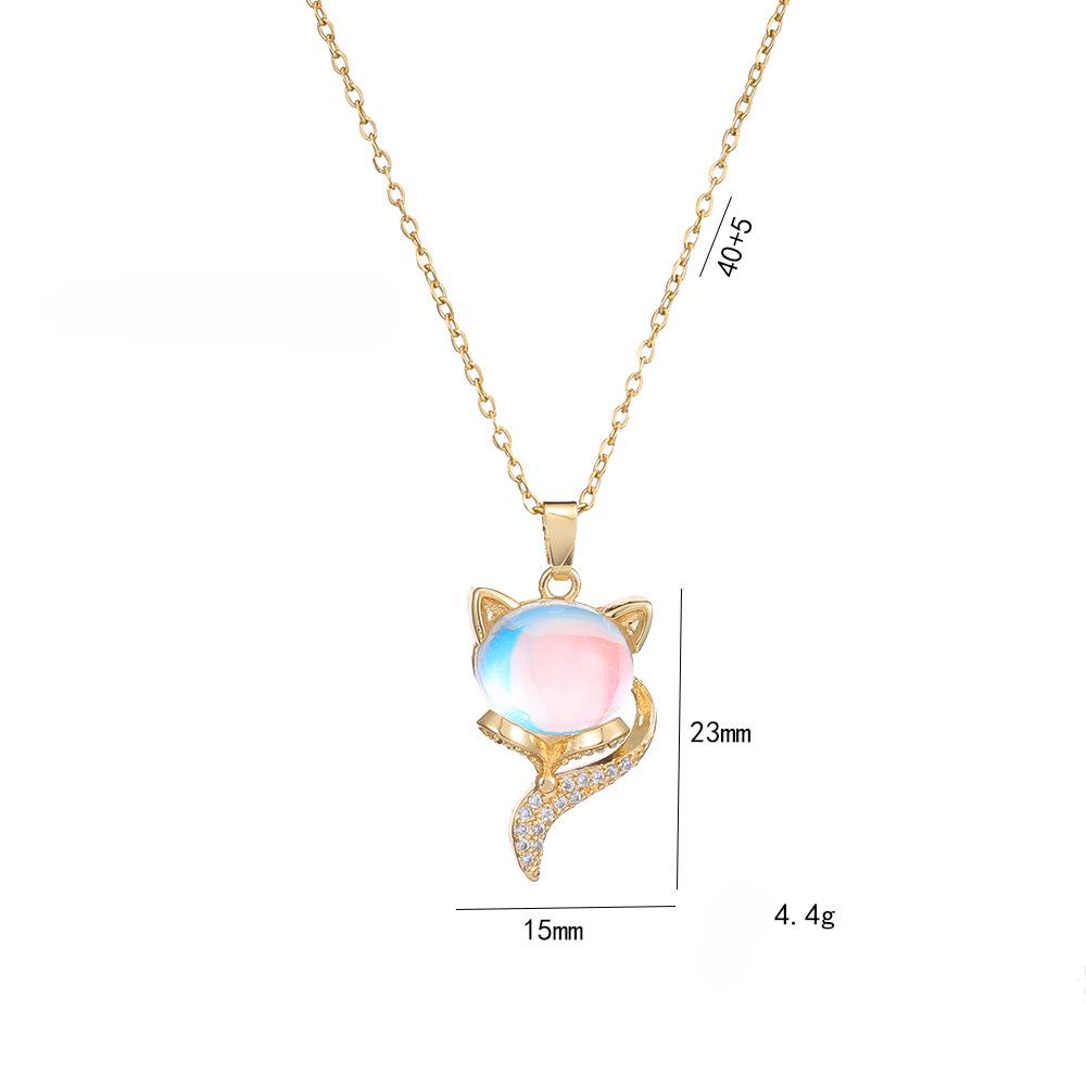 Fashion Cute Colorful Stone Fox with Zircon Necklace for Women Vintage Stainless Steel Chain Party Accessories Jewelry Gifts