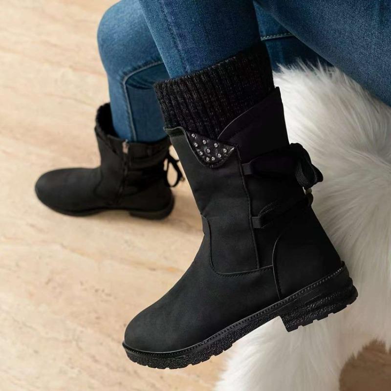 Fashion Women Boots Autumn and Winter New Knee High Shoes Large Medium Tube Thick Heel Shoes for Women Strap Pleated Vintage Ankle Boots