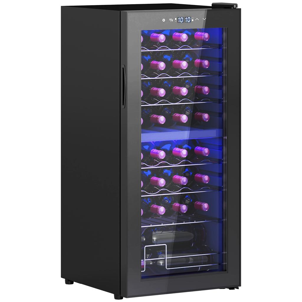 32-Bottle Narrow Wine Fridge, with Lights - Black