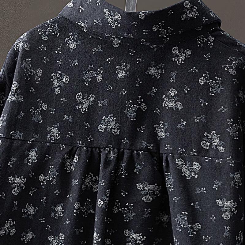 Women's Retro Floral Lapel Long Sleeve Shirt