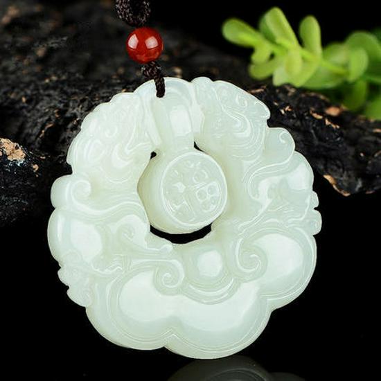 Hetian Jade Double Pixiu Pendant with Fu Character