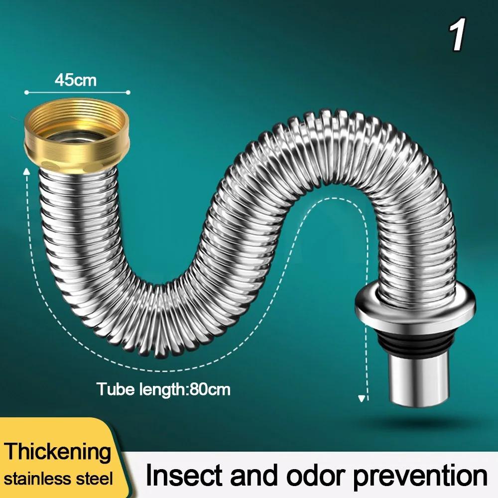 Universal Stainless Steel Kitchen Sink Drain Pipe Anti-odor Sewer Drainer Water Hose Sink Strainer Connection Drain Tubing Pipe