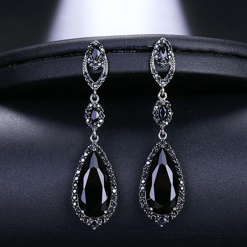 Emmaya Luxury Bridal Four Colors Vintage Allure Crystal Waterdrop Long Drop Cz Earrings For Women Wedding Jewelry Gift