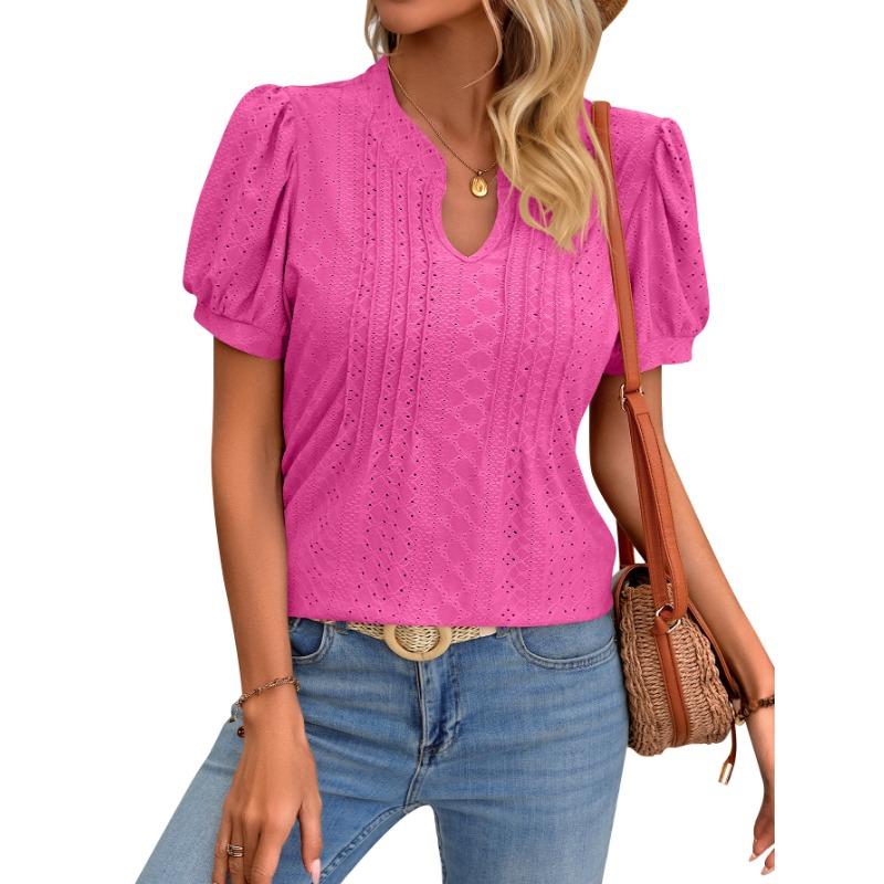 

Женская однотонная футболка свободного кроя с V-образным вырезом и короткими рукавами на весну и лето XXL розы красного