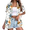 Women’s Fashion Casual Hawaiian Print Short Sleeve Button Down Collared Shirt Top with Relaxed Fit for Everyday Wear
