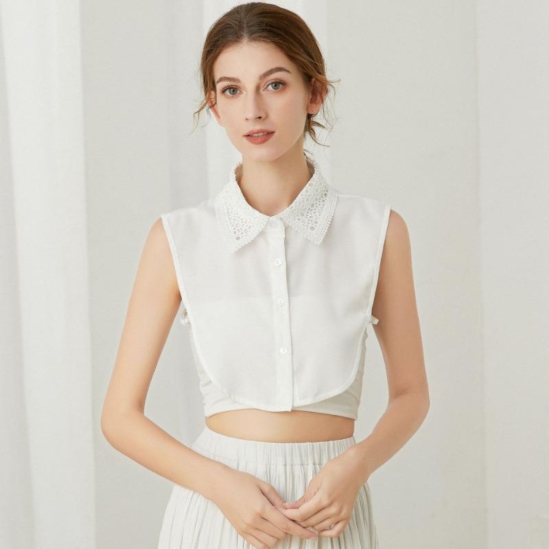 Perfect Match Hollow Lace Chiffon Fake Collar For Womens Half Shirt Blouse Sweater Detachable Shirt Collar False Lapel Top Collars Decor