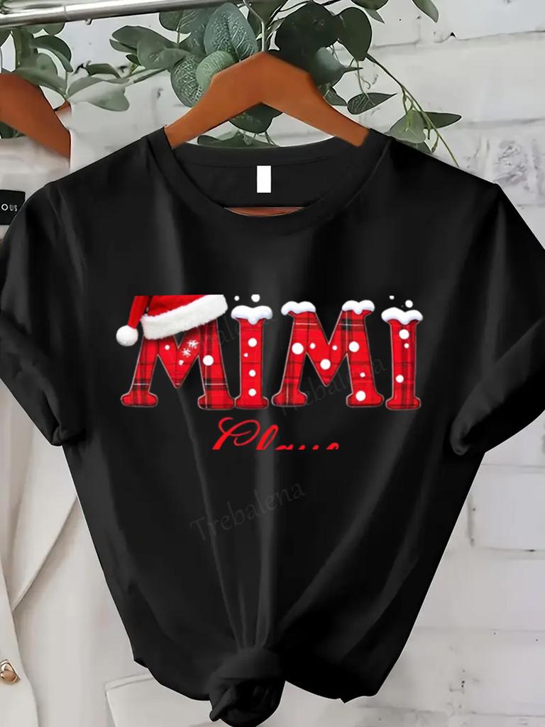 Women Tshirt Christmas Mimi Plaid TShirt for Women Festive Holiday Style