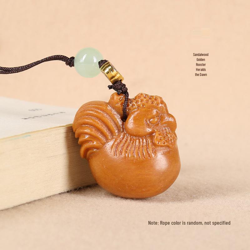 Green Sandalwood Zodiac Rooster Pendant Keychain - Golden Rooster Phone Chain Bag Accessory