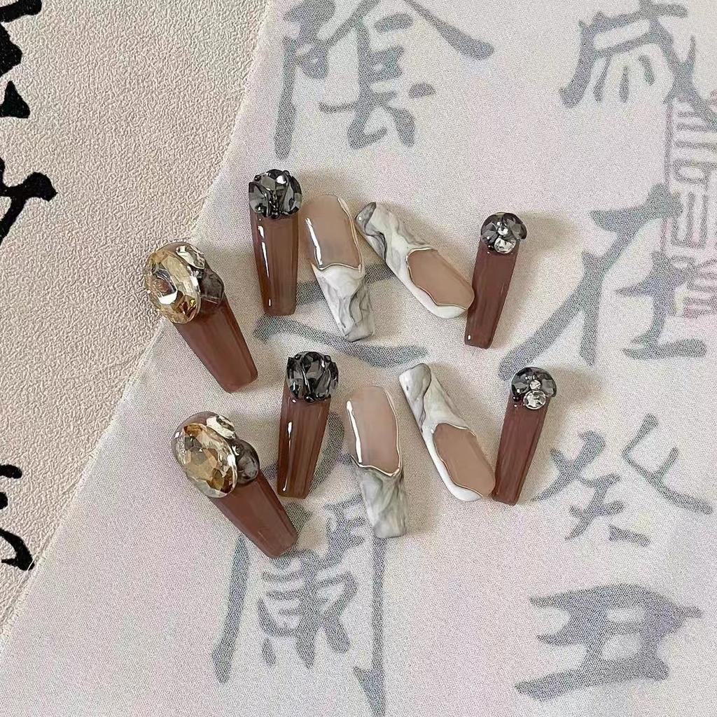 10pcs/set Purely Handmade Wearable Nails Removable Nail Art French Simple False Nails Finished Long and Short Nails