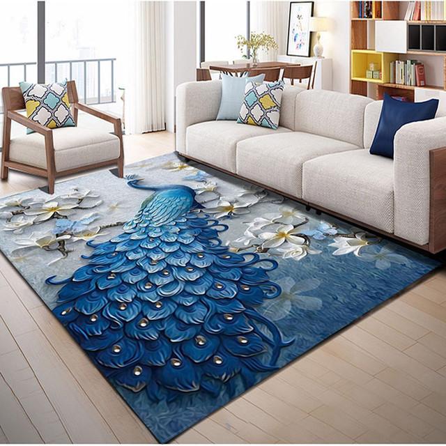 Living Room Home Decor Rugs For Bedroom Exquisite Ice Blue Peacock Canary Floor Mats Door Mats Carpets Bedroom Carpets
