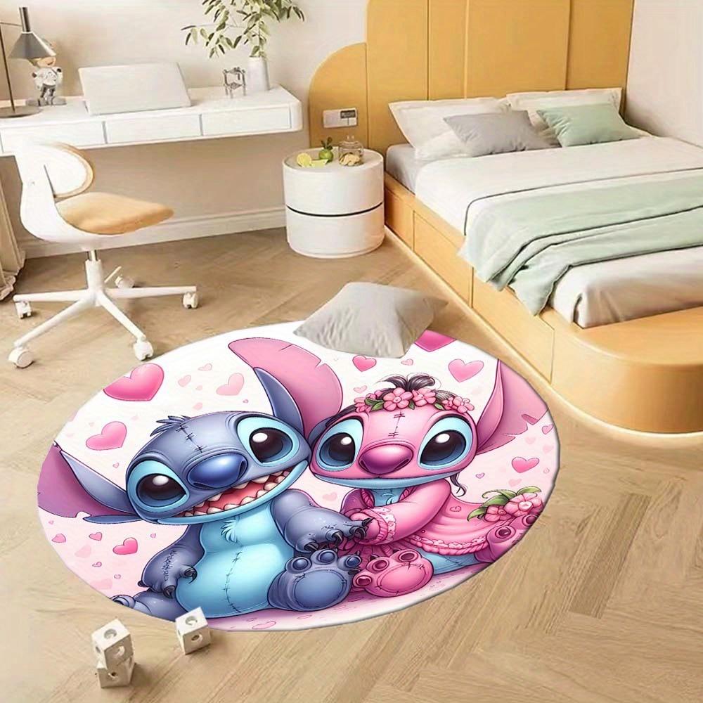 1pc Anna&Stitch Round Area Rug , Playroom Bedroom Living Room Indoor Decor Rug , Perfect for Leisure Areas , Bedside , Cloakroom , and Outdo