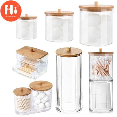 Hi Makeup Cotton Pad Organizer Storage Box for Cotton Swab Rod Cosmetic Organizer Jewelry Bathroom Storage Container with Wood Lid