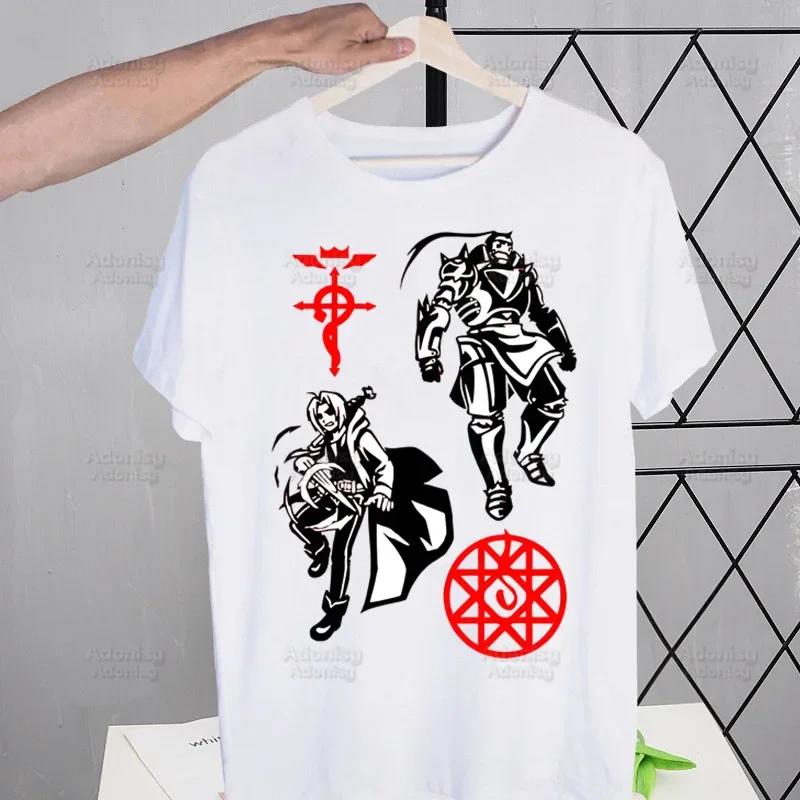 Fullmetal Alchemist Men's Tshirt Cute Printing Shirt Mens Fashion Anime Edward Elric T-Shirt For Men Casual Tops Short Sleeve