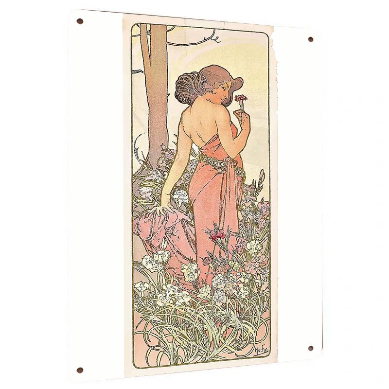 

Vintage Mucha Style Flower Girl Metal Wall Art European Decorative Painting for Living Room 20x30cm（7.8x11.8inch）