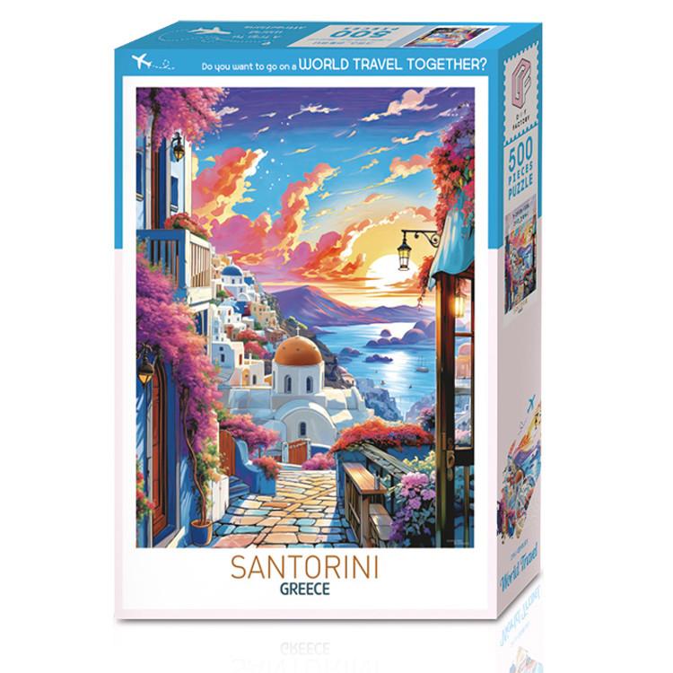 Санторини романтический закат пазл пейзажная иллюстрация 500 деталей — фото 3
